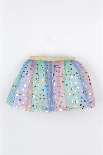 Çok Renkli Yıldız Baskılı Kız Çocuk Tül Etek - Pauline