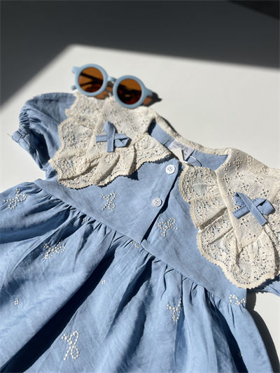 Kız Çocuk Dantel Yaka Detaylı Elbise Mavi