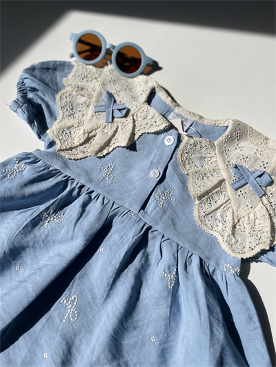 Kız Çocuk Dantel Yaka Detaylı Elbise Mavi