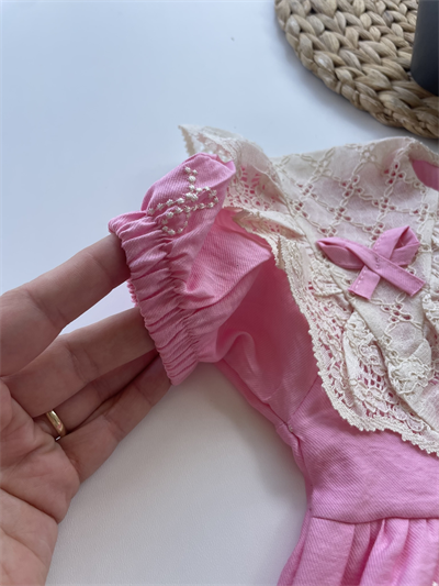 Kız Çocuk Dantel Yaka Detaylı Elbise Pembe