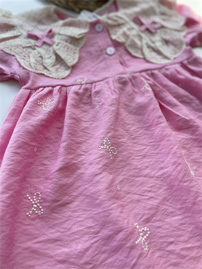 Kız Çocuk Dantel Yaka Detaylı Elbise Pembe