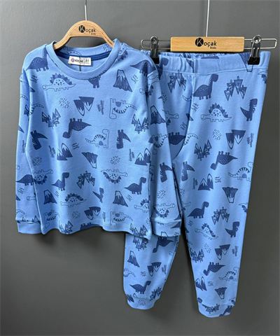 Erkek Çocuk Dinozor Temalı Pijama Takımı Mavi