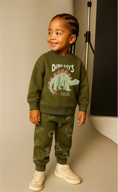 Erkek Çocuk Şardonlu Dinozor Baskılı Eşofman Takım | Noblekids