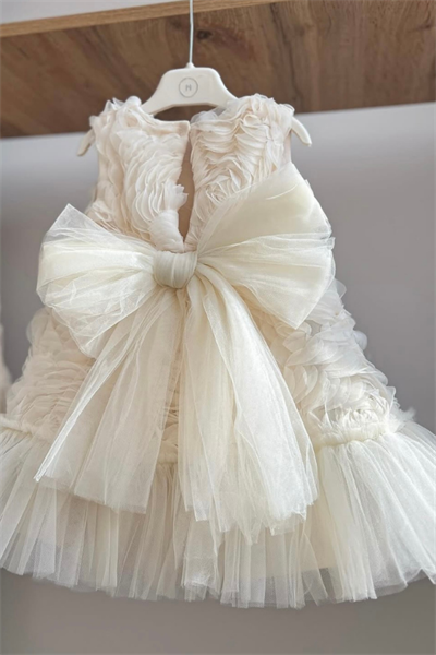 Kız Çocuk Güllü Elbise Ekru | Noblekids