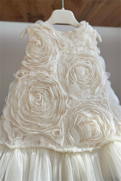 Kız Çocuk Güllü Elbise Ekru | Noblekids