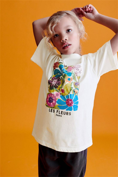 Kız Çocuk Pul İşlemeli Tişört Ekru