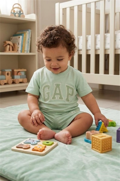 Erkek Bebek Süzene Nakış Tişört ve Şort Takım Yeşil
