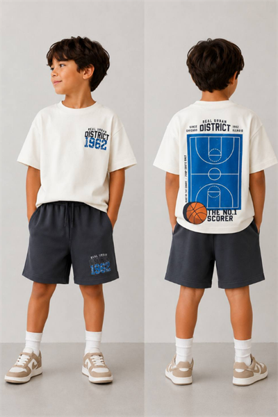 Erkek Çocuk Basket Baskılı Şortlu Takım