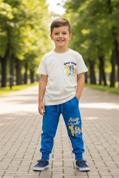 Erkek Çocuk Bluey Baskılı Eşofman Takım Mavi