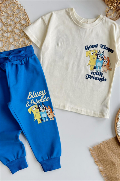 Erkek Çocuk Bluey Baskılı Eşofman Takım Mavi