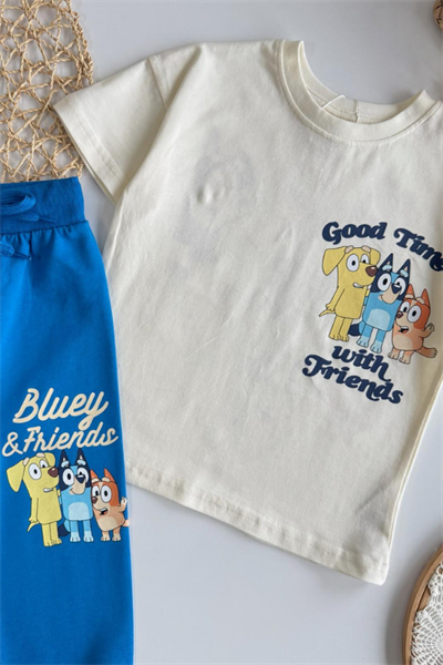 Erkek Çocuk Bluey Baskılı Eşofman Takım Mavi