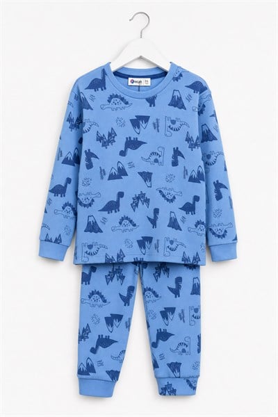 Erkek Çocuk Dinozor Temalı Pijama Takımı Mavi