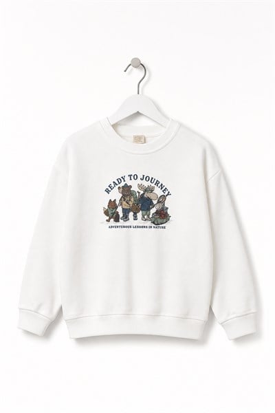 Erkek Çocuk Hayvan Baskılı Sweatshirt Ekru