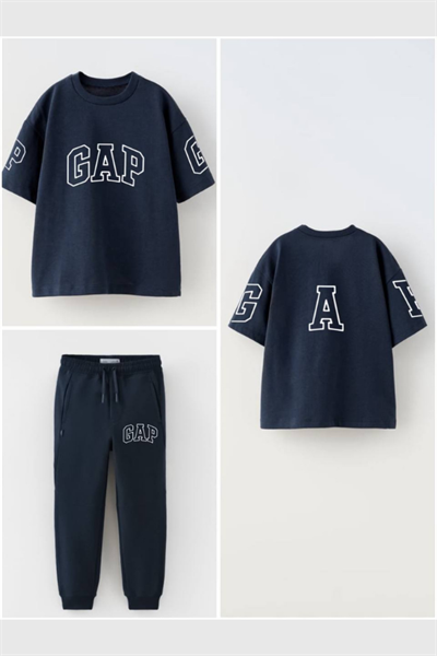Erkek Çocuk Logo Baskılı Tişört ve Eşofman Altı Lacivert