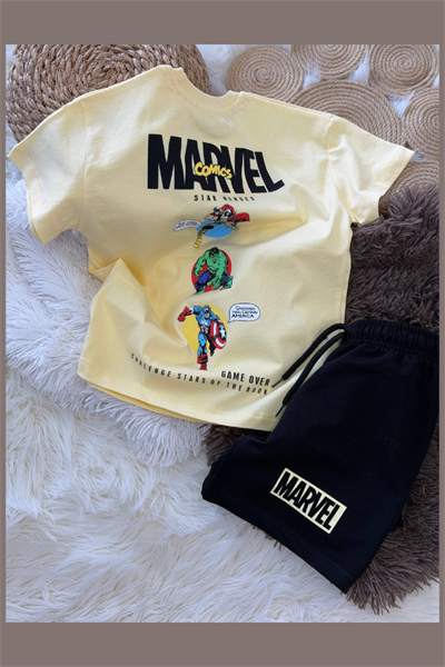 Erkek Çocuk Marvel Baskılı Tişört ve Şort Sarı