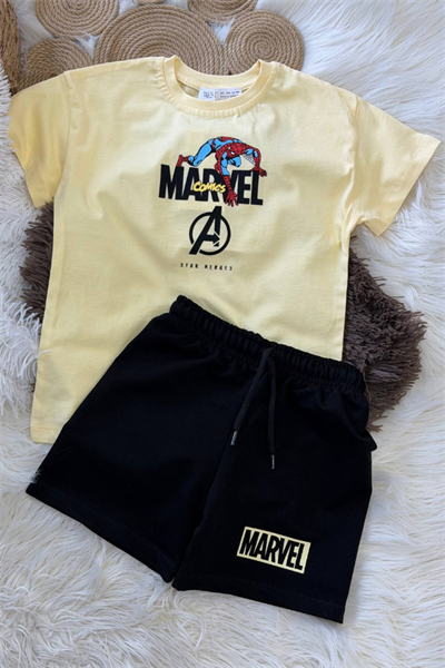 Erkek Çocuk Marvel Baskılı Tişört ve Şort Sarı
