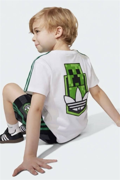 Erkek Çocuk Minecraft Baskılı Şortlu Takım Beyaz