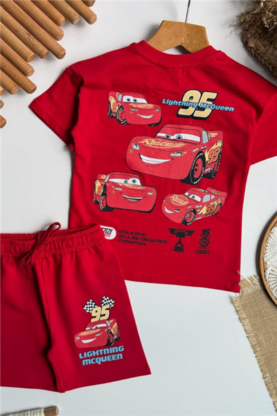 Erkek Çocuk McQueen Baskılı Tişört ve Şort Takım Kırmızı