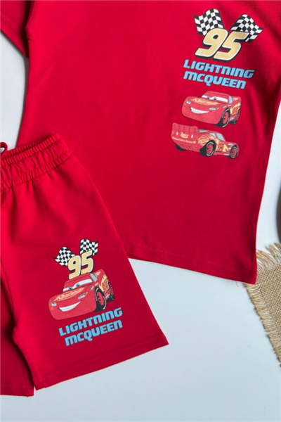 Erkek Çocuk McQueen Baskılı Tişört ve Şort Takım Kırmızı