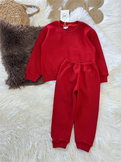 Esnek Ribana Bordo Çocuk Takımı – Sweatshirt & Alt, 18 Ay–6 Yaş