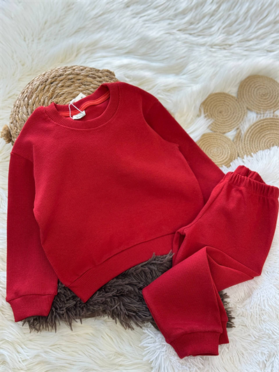 Esnek Ribana Bordo Çocuk Takımı – Sweatshirt & Alt, 18 Ay–6 Yaş