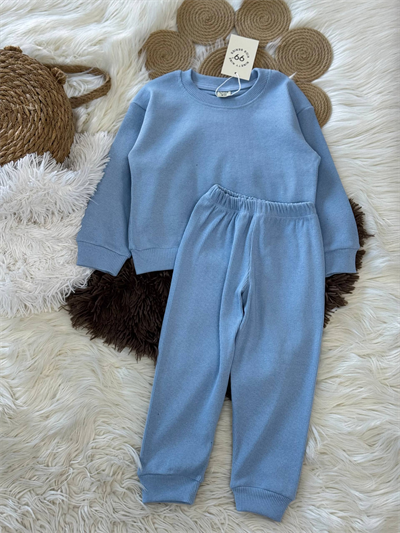 Esnek Ribana Mavi Çocuk Takımı – Sweatshirt & Alt, 18 Ay–6 Yaş