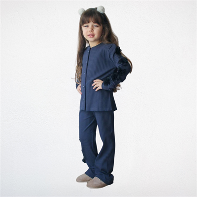Fırfır Detaylı Kız Çocuk Takımı – Lacivert