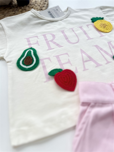 Kız Çocuk Meyve Aplike Tişört ve Şort Takım
