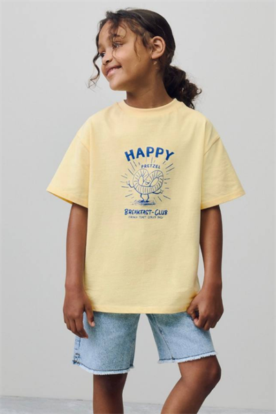 Kız Çocuk Happy Baskılı Tişört Sarı