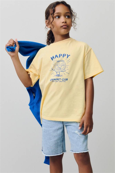 Kız Çocuk Happy Baskılı Tişört Sarı