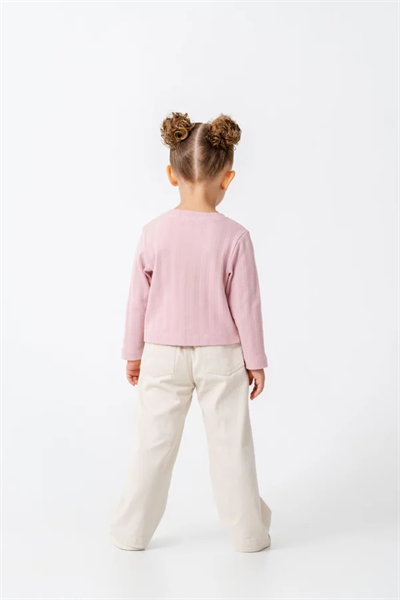 Jakarlı Örme Kumaş Kız Çocuk Sweatshirt - Pembe
