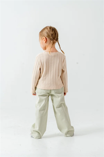 Jakarlı Örme Kumaş Kız Çocuk Sweatshirt - Ekru