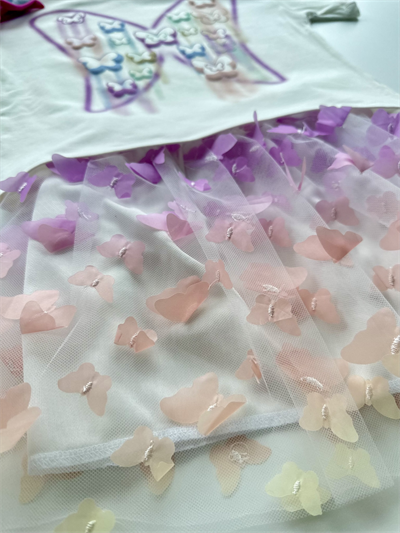 Kelebek Detaylı Tişört ve Tüllü Etek Takım – Pastel
