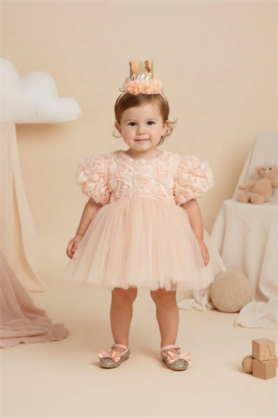 Kız Bebek Gül Detaylı Elbise Elina Somon