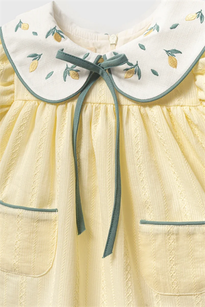 Kız Bebek Yaka Detaylı Elbise Sarı