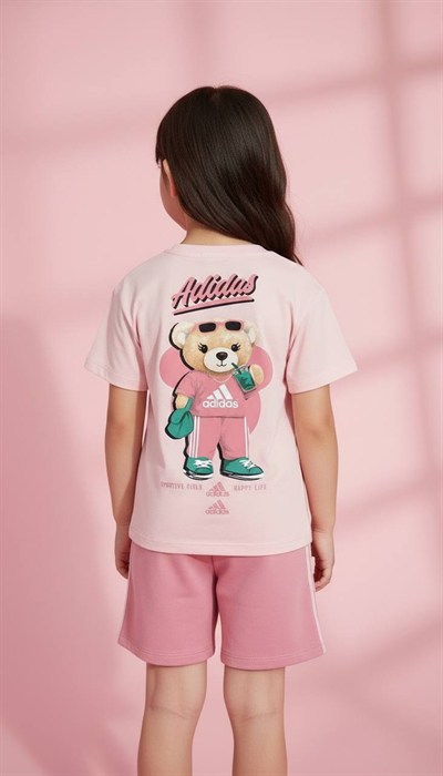 Kız Çocuk Baskılı Tişört ve Şort Takım (Pembe)