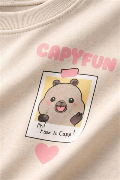Kız Çocuk Capyfun Baskılı Tişört ve Şort Takım Pembe