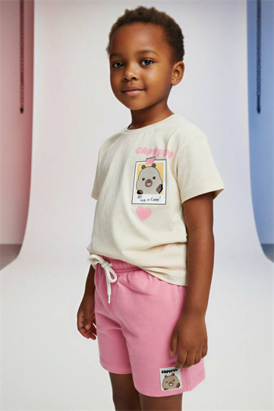Kız Çocuk Capyfun Baskılı Tişört ve Şort Takım Pembe