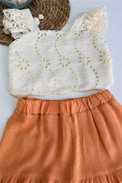Kız Çocuk Dantel Detaylı Crop Bluz ve Pantolon Takım