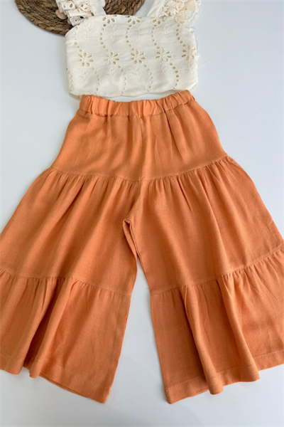 Kız Çocuk Dantel Detaylı Crop Bluz ve Pantolon Takım