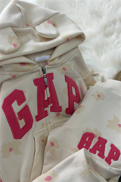 Çiçek Baskılı Kapüşonlu Eşofman Takımı – Kız Çocuk (Ekru)