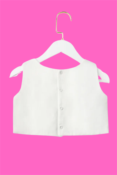 Kız Çocuk Fiyonk Detaylı Crop Ekru