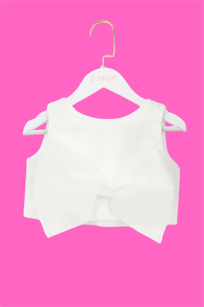 Kız Çocuk Fiyonk Detaylı Crop Ekru