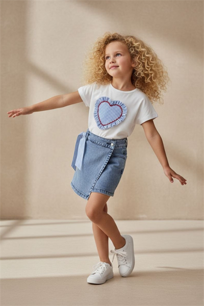 Kız Çocuk Kalpli Tişört ve Şort Takım