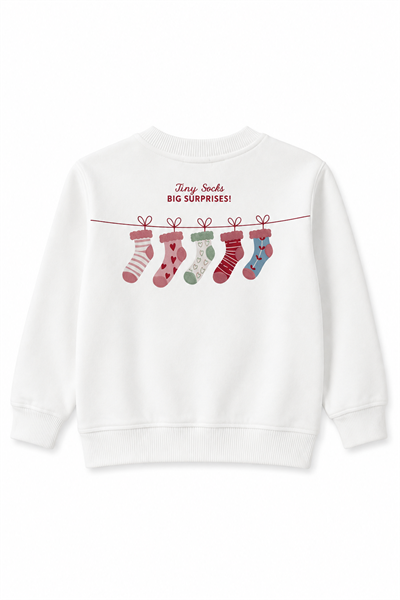 Kız Çocuk Kazak Baskılı Oversize Sweatshirt Ekru
