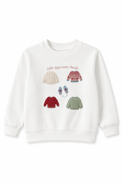 Kız Çocuk Kazak Baskılı Oversize Sweatshirt Ekru