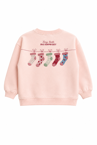 Kız Çocuk Kazak Baskılı Oversize Sweatshirt Pembe