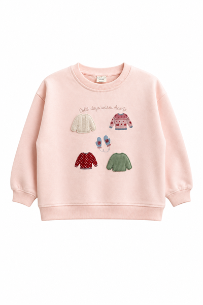 Kız Çocuk Kazak Baskılı Oversize Sweatshirt Pembe