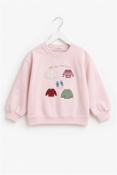 Kız Çocuk Kazak Baskılı Oversize Sweatshirt Pembe