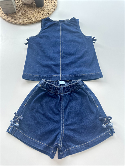 Kız Çocuk Kolsuz Denim Takım Lacivert